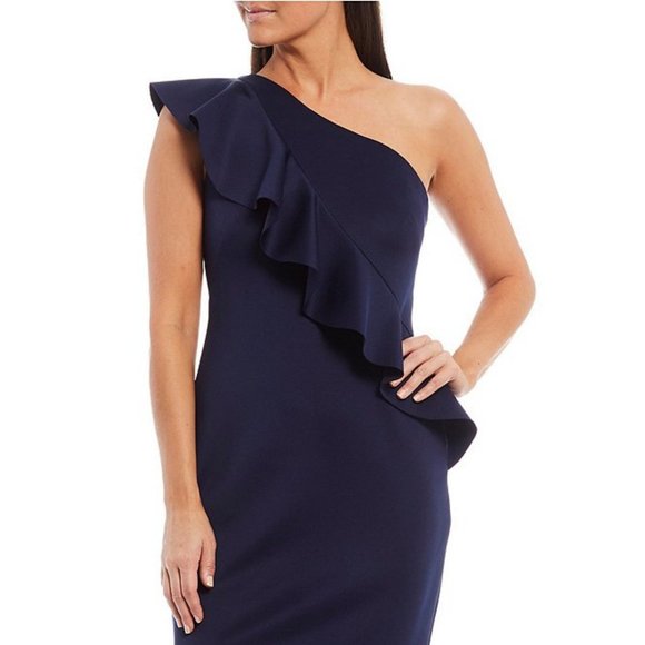 Jessica Howard One Shoulder Ruffle Long Gown - Picture 1 of 7
